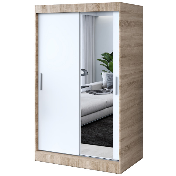 Szafa przesuwna 1 x lustro 120x200 Hugo , Dąb Sonoma / Biały mat 629999