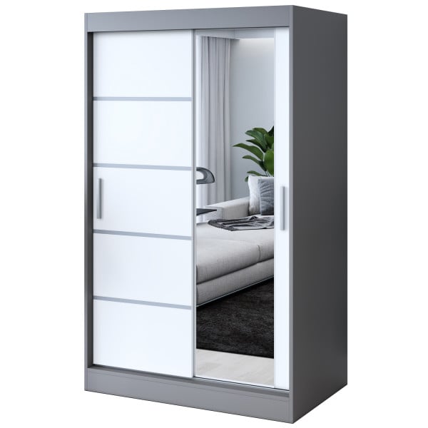 Szafa przesuwna 1 x lustro 120x200 Pepe , Antracyt mat / Biały mat 629793
