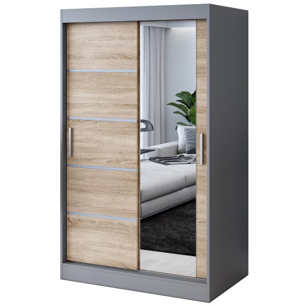 Szafa przesuwna 1 x lustro 120x200 Pepe , Antracyt mat / Dąb Sonoma 630186