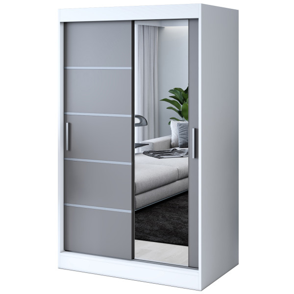 Szafa przesuwna 1 x lustro 120x200 Pepe , Biały mat / Antracyt mat 629825