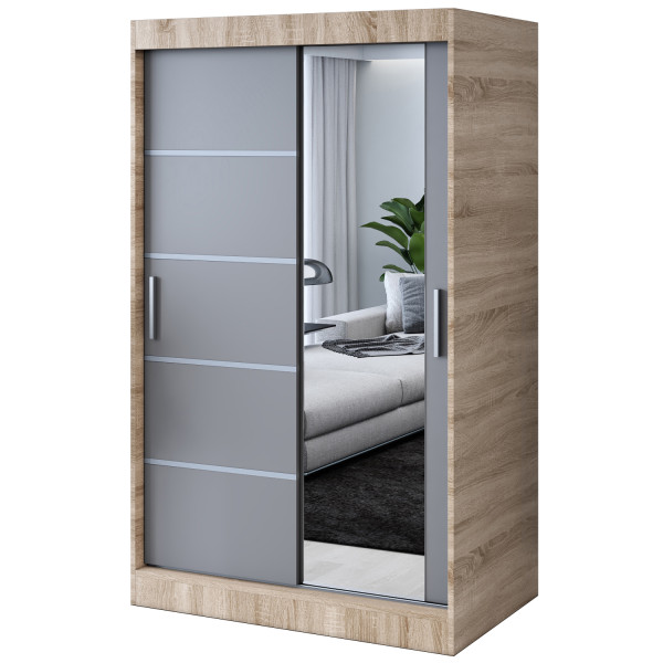 Szafa przesuwna 1 x lustro 120x200 Pepe , Dąb Sonoma / Antracyt mat 630133