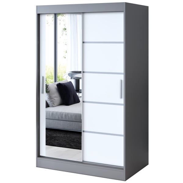 Szafa przesuwna 1 x lustro 120x200 Ralf , Antracyt mat / Biały mat 629766