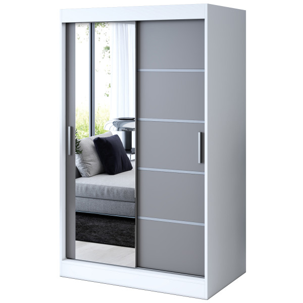 Szafa przesuwna 1 x lustro 120x200 Ralf , Biały mat / Antracyt mat 629952