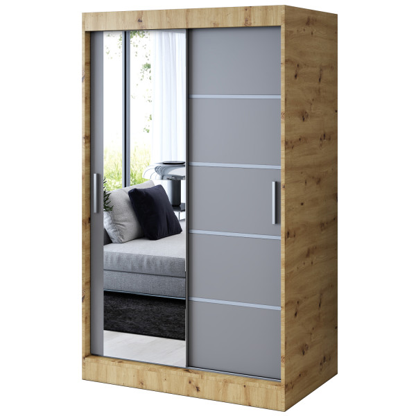 Szafa przesuwna 1 x lustro 120x200 Ralf , Dąb Artisan / Antracyt mat 630005
