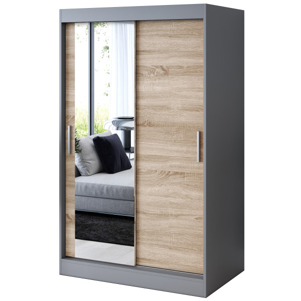 Szafa przesuwna 1 x lustro 120x200 Sofia , Antracyt mat / Dąb Sonoma 630001