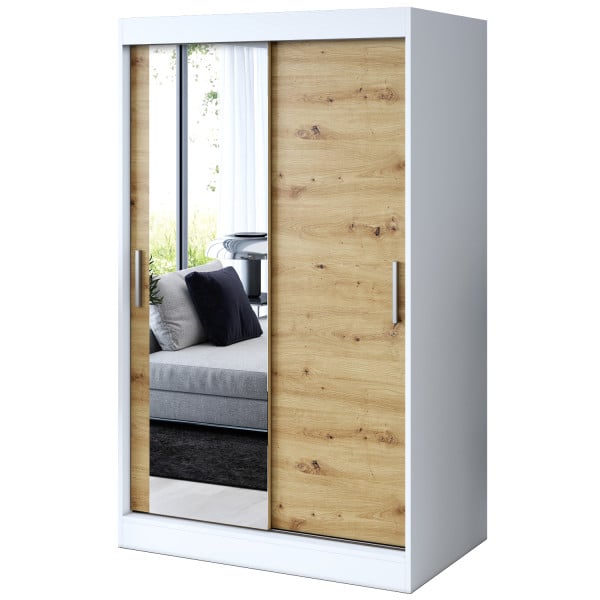 Szafa przesuwna 1 x lustro 120x200 Sofia , Biały mat / Dąb Artisan 630016