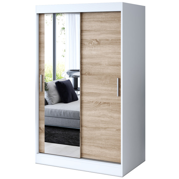 Szafa przesuwna 1 x lustro 120x200 Sofia , Biały mat / Dąb Sonoma 629929