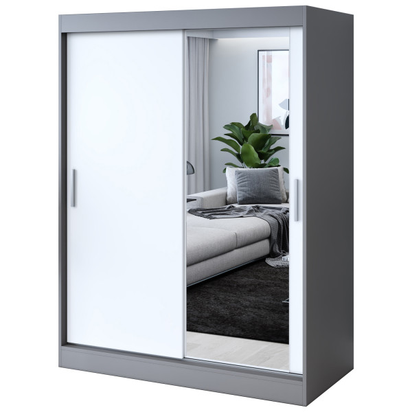 Szafa przesuwna 1 x Lustro 150x200 Hugo , Antracyt mat / Biały mat 630068