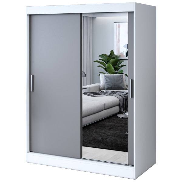 Szafa przesuwna 1 x Lustro 150x200 Hugo , Biały mat / Antracyt mat 629735
