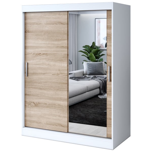 Szafa przesuwna 1 x Lustro 150x200 Hugo , Biały mat / Dąb Sonoma 629951