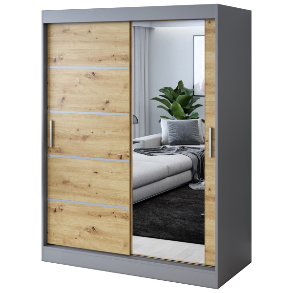 Szafa przesuwna 1 x Lustro 150x200 Pepe , Antracyt mat / Dąb Artisan 629935