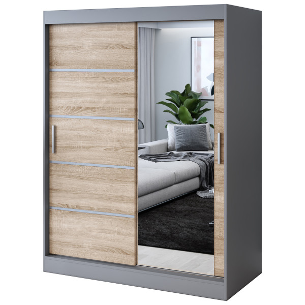 Szafa przesuwna 1 x Lustro 150x200 Pepe , Antracyt mat / Dąb Sonoma 629969
