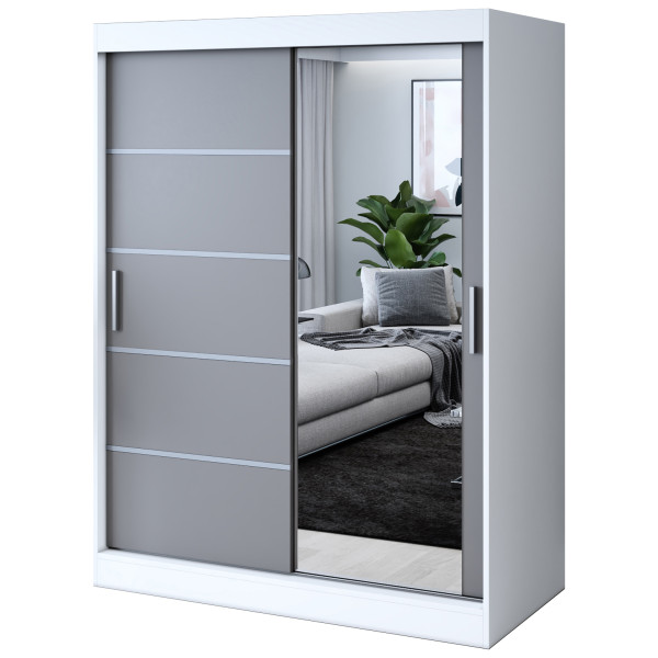 Szafa przesuwna 1 x Lustro 150x200 Pepe , Biały mat / Antracyt mat 630000