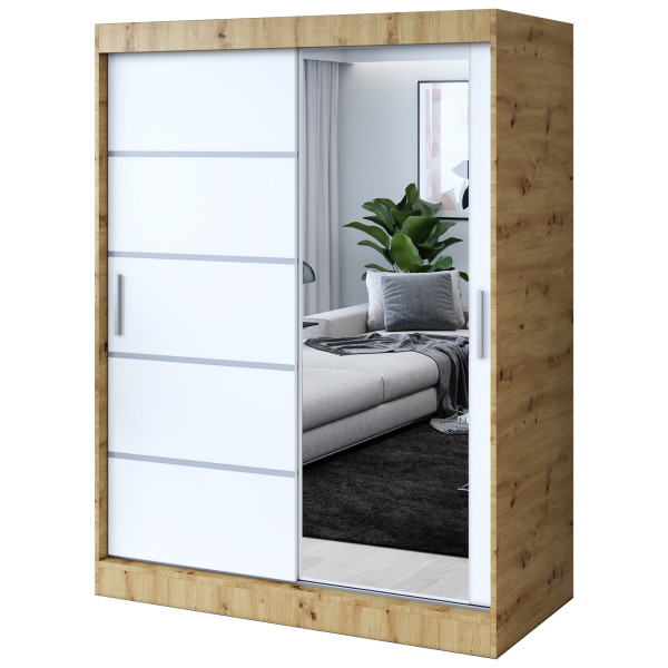Szafa przesuwna 1 x Lustro 150x200 Pepe , Dąb Artisan / Biały mat 630097