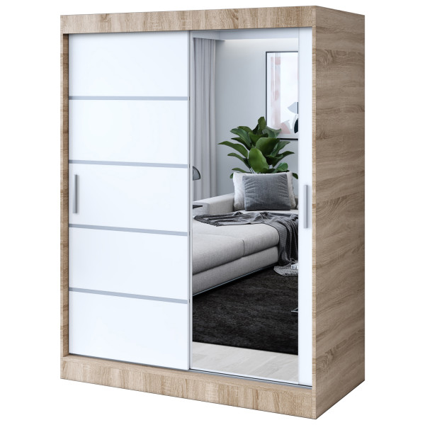 Szafa przesuwna 1 x Lustro 150x200 Pepe , Dąb Sonoma / Biały mat 630104