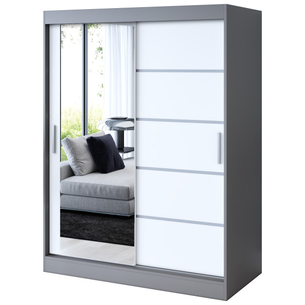 Szafa przesuwna 1 x Lustro 150x200 Ralf , Antracyt mat / Biały mat 629781