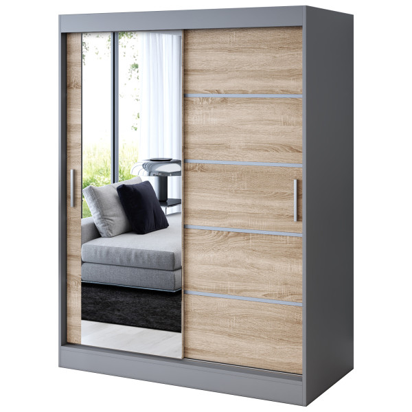 Szafa przesuwna 1 x Lustro 150x200 Ralf , Antracyt mat / Dąb Sonoma 629824