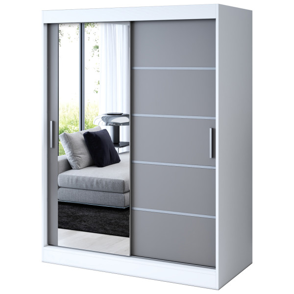 Szafa przesuwna 1 x Lustro 150x200 Ralf , Biały mat / Antracyt mat 630091