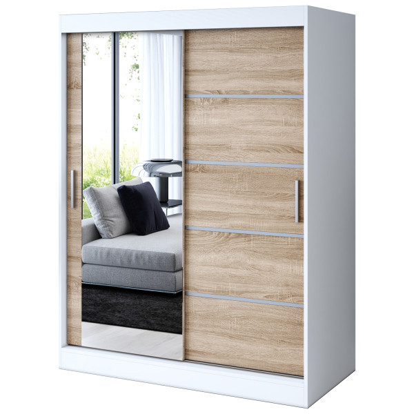 Szafa przesuwna 1 x Lustro 150x200 Ralf , Biały mat / Dąb Sonoma 630083