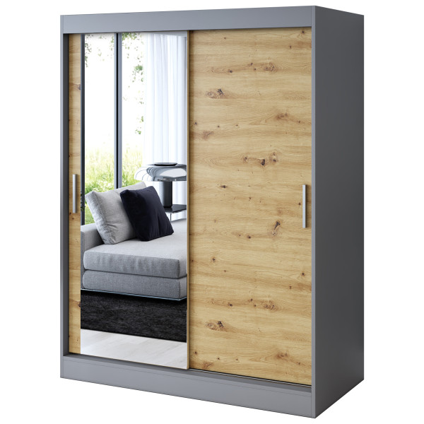 Szafa przesuwna 1 x Lustro 150x200 Sofia , Antracyt mat / Dąb Artisan 630066