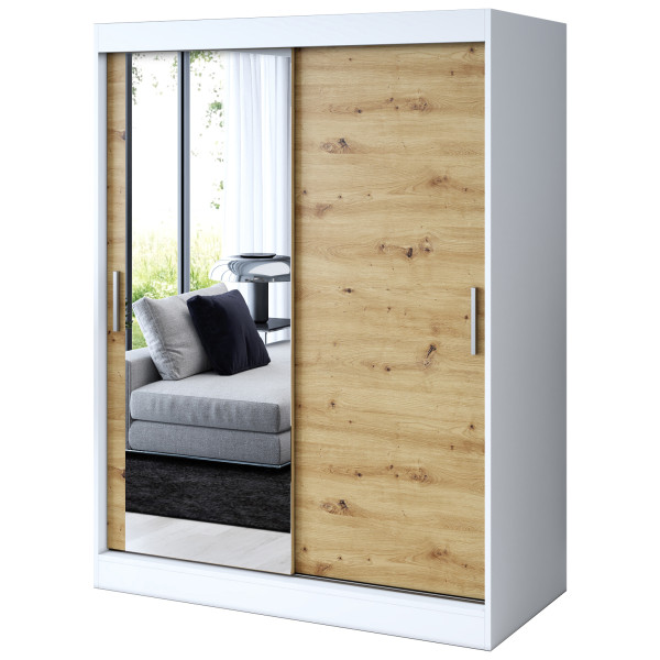 Szafa przesuwna 1 x Lustro 150x200 Sofia , Biały mat / Dąb Artisan 629995