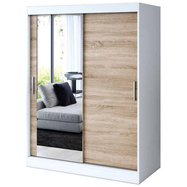 Szafa przesuwna 1 x Lustro 150x200 Sofia , Biały mat / Dąb Sonoma 629759