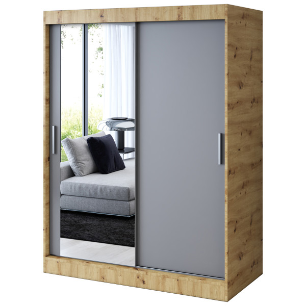 Szafa przesuwna 1 x Lustro 150x200 Sofia , Dąb Artisan / Antracyt mat 630088
