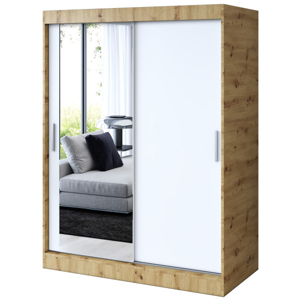 Szafa przesuwna 1 x Lustro 150x200 Sofia , Dąb Artisan / Biały mat 629965