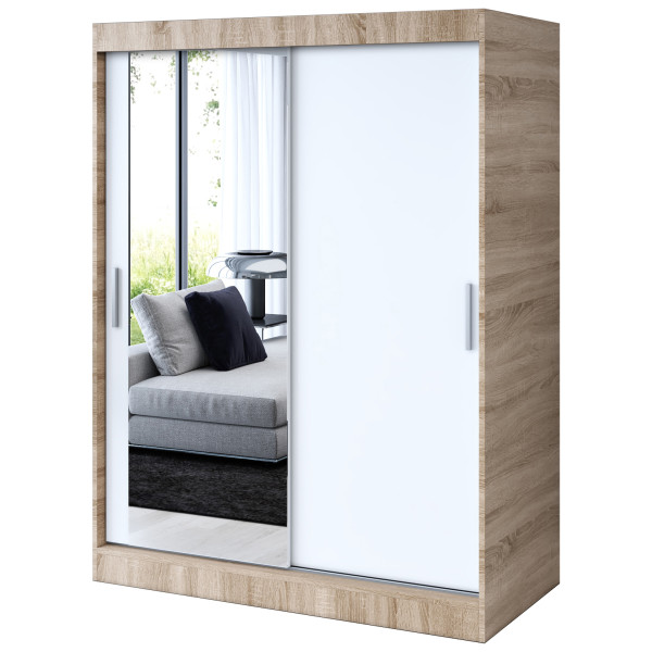 Szafa przesuwna 1 x Lustro 150x200 Sofia , Dąb Sonoma / Biały maty 629958