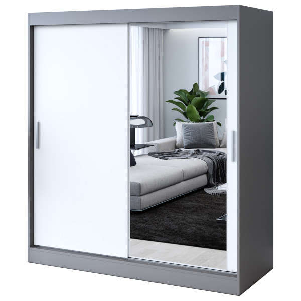 Szafa przesuwna 1 x Lustro 180x200 Hugo , Antracyt mat / Biały mat 630166