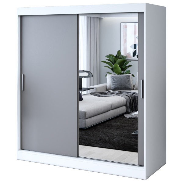 Szafa przesuwna 1 x Lustro 180x200 Hugo , Biały mat / Antracyt mat 630165