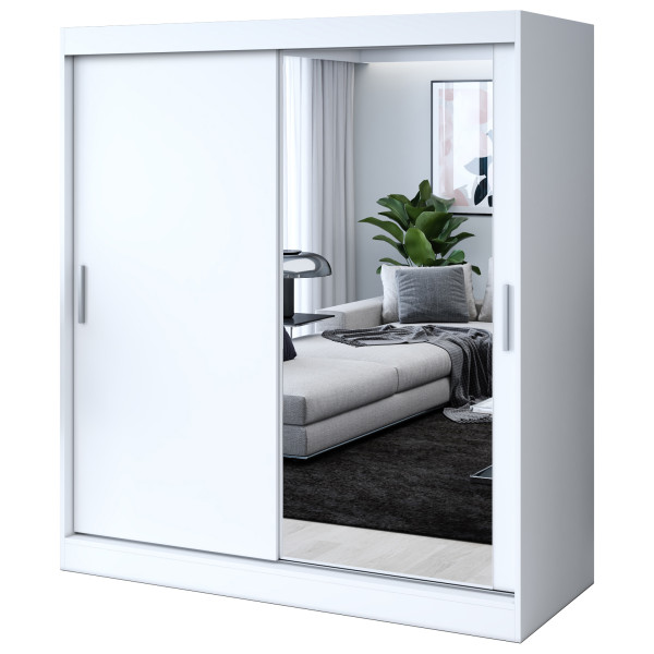 Szafa przesuwna 1 x Lustro 180x200 Hugo , Biały mat 630125