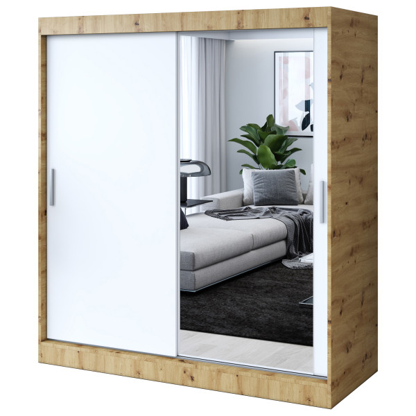 Szafa przesuwna 1 x Lustro 180x200 Hugo , Dąb Artisan / Biały mat 629815