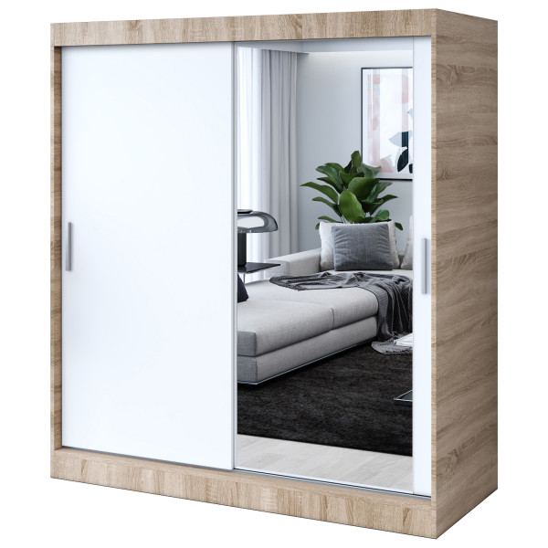 Szafa przesuwna 1 x Lustro 180x200 Hugo , Dąb Sonoma / Biały mat 629866