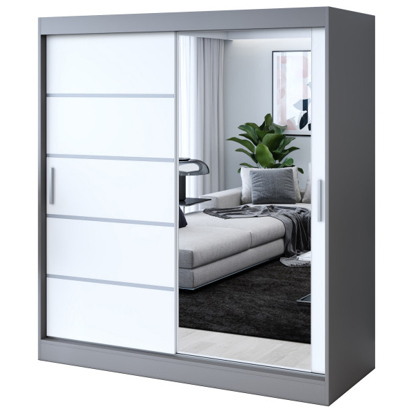 Szafa przesuwna 1 x Lustro 180x200 Pepe , Antracyt mat / Biały mat 629812