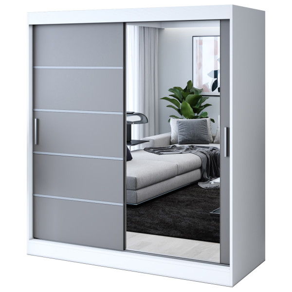 Szafa przesuwna 1 x Lustro 180x200 Pepe , Biały mat / Antracyt mat 629857
