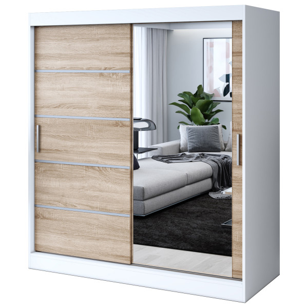Szafa przesuwna 1 x Lustro 180x200 Pepe , Biały mat / Dąb Sonoma 629778