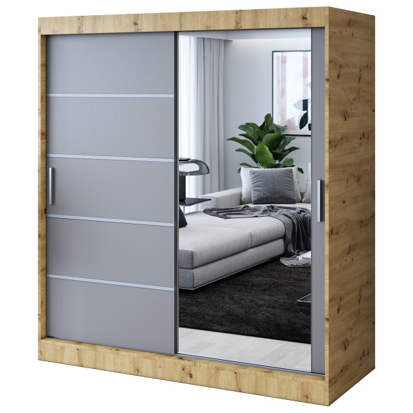 Szafa przesuwna 1 x Lustro 180x200 Pepe , Dąb Artisan / Antracyt mat 630014