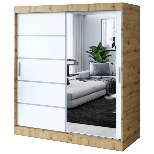 Szafa przesuwna 1 x Lustro 180x200 Pepe , Dab Artisan / Biały mat 630191