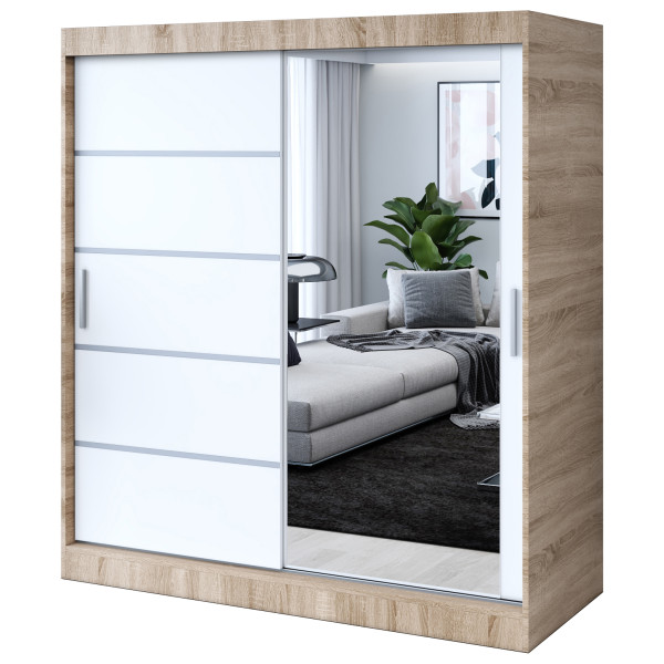Szafa przesuwna 1 x Lustro 180x200 Pepe , Dąb Sonoma / Biały mat 748888