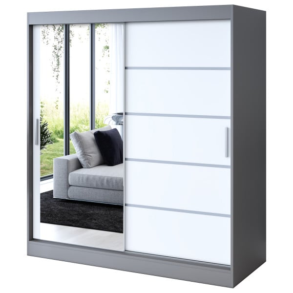 Szafa przesuwna 1 x Lustro 180x200 Ralf , Antracyt mat / Biały mat 629765