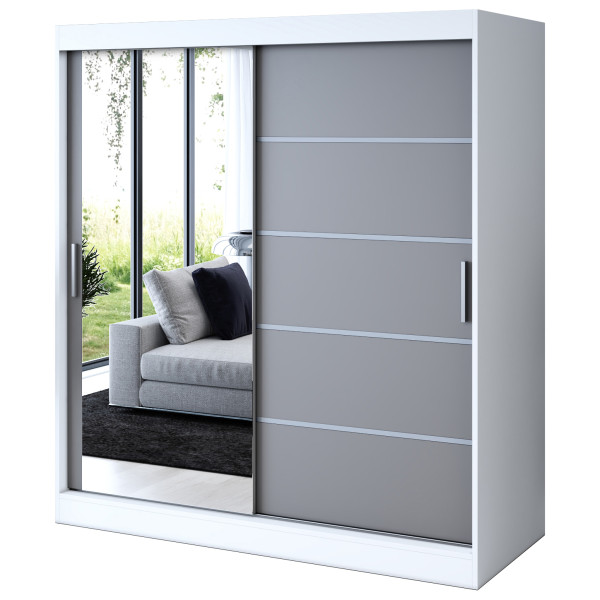 Szafa przesuwna 1 x Lustro 180x200 Ralf , Biały mat / Antracyt mat 629745