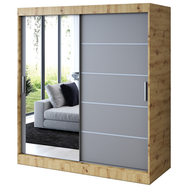 Szafa przesuwna 1 x Lustro 180x200 Ralf , Dąb Artisan / Antracyt mat 629804