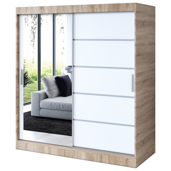 Szafa przesuwna 1 x Lustro 180x200 Ralf , Dąb Sonoma / Biały mat 630132