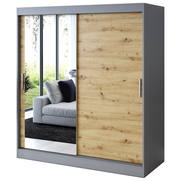 Szafa przesuwna 1 x Lustro 180x200 Sofia, Antracyt mat / Dąb Artisan 630147