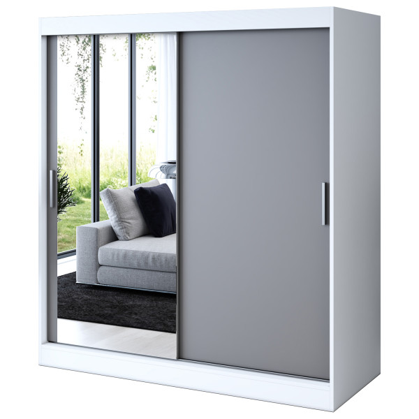 Szafa przesuwna 1 x Lustro 180x200 Sofia, Biały mat / Antracyt mat 630170