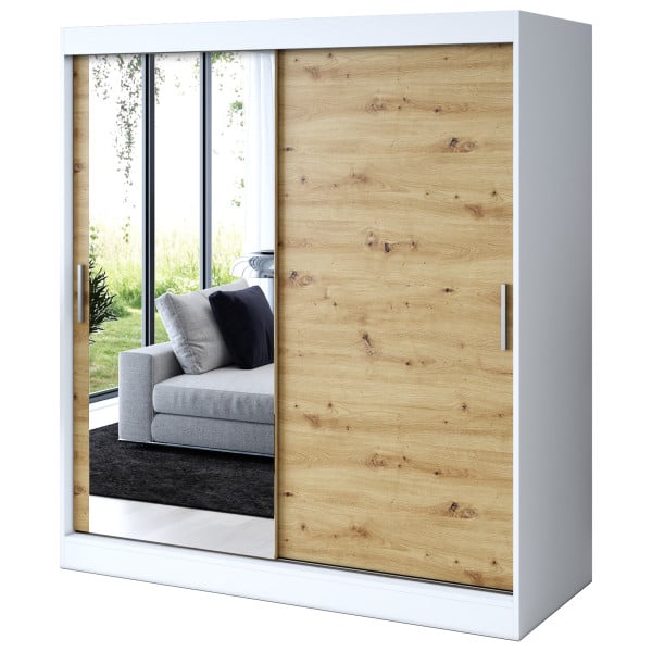 Szafa przesuwna 1 x Lustro 180x200 Sofia, Biały mat / Dąb Artisan 629813