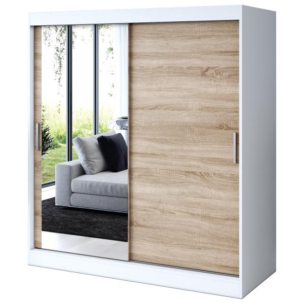 Szafa przesuwna 1 x Lustro 180x200 Sofia, Biały mat / Dąb Sonoma 629896