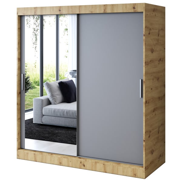 Szafa przesuwna 1 x Lustro 180x200 Sofia, Dąb Artisan / Antracyt mat 630036