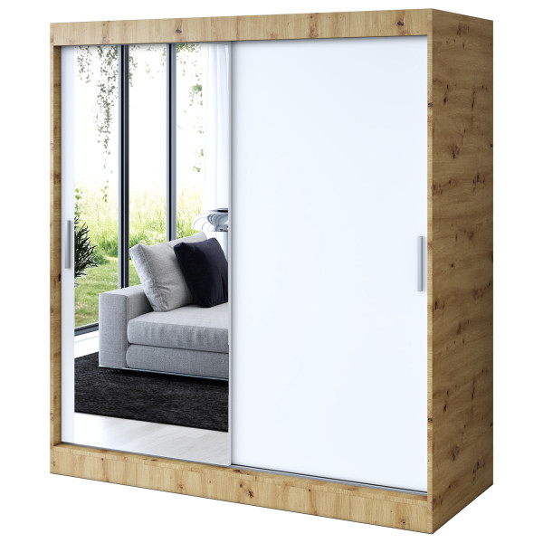 Szafa przesuwna 1 x Lustro 180x200 Sofia, Dąb Artisan / Biały mat 630028